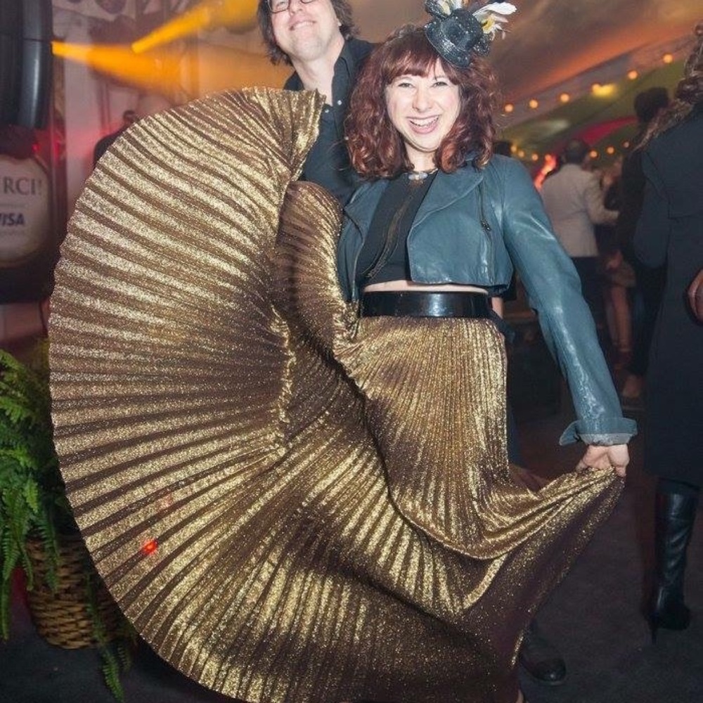 Alice + Olivia gold sparkly maxi accordion ball gown skirt